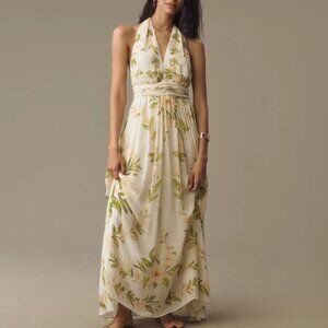 Farm Rio x Anthropologie V-Neck Floral Chiffon Maxi Dress